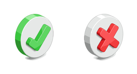 Obraz premium 3d green check mark and red cross symbol icons on white circular background