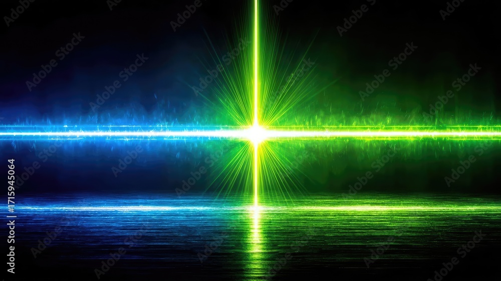 Poster glowing light blue and green lines background concept. vibrant abstract light burst creating a stunn