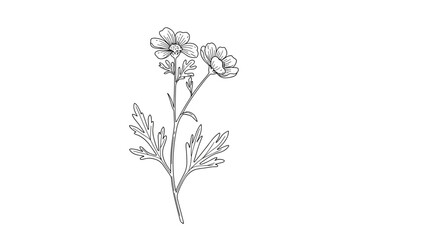 Detailed botanical line art of elegant wildflower with delicate petals