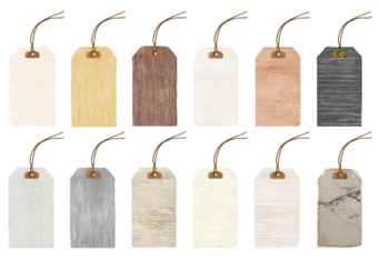 Colorful fabric swatches on tags
