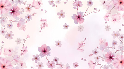 Floral Pattern with Pink Blossoms and Delicate Watercolor Style