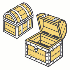 Isometric Wooden Treasure Chests Closed and Open Vector