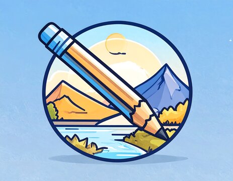 Stylized pencil graphic of a landscape - Powered by Adobe