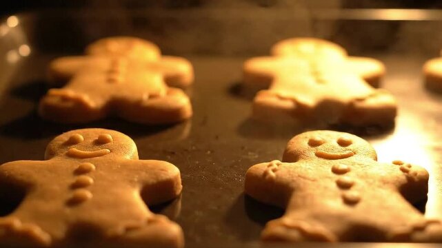 gingerbread cookies in oven homemade baked. Christmas cake, cookies baked. Bakery concept. Tasty brown cookies. Baked Christmas cookies. Close-up Christmas cookies
