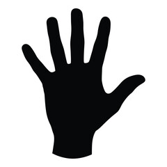 Black silhouette of an open hand with five fingers displayed symbolizing greeting or stop silhouette
