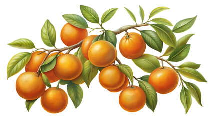 Vibrant Orange Fruit Hanging from Branch with Lush Green Leaves Illustration