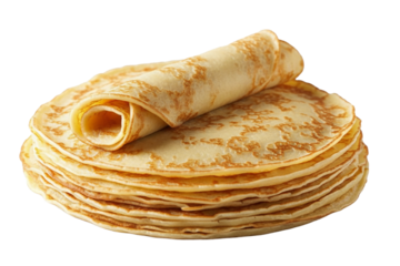 Pile de crêpes fines, roulées et dorées.