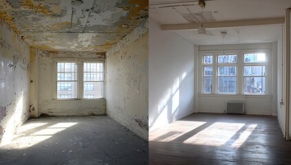 Empty room before and after renovation