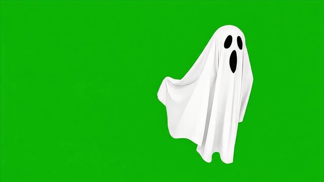 Playful ghost costume with surprised expression on green screen background