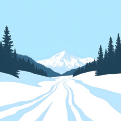 Obraz premium Tranquil winter landscape with ski tracks in snow, serene adventure
