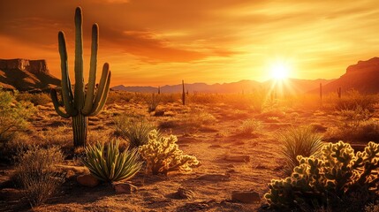 Cactus in the desert and the sun.