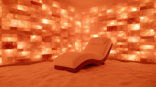 Inside a Himalayan Salt Room at a Wellness Spa With Lounge Chairs for Relaxation