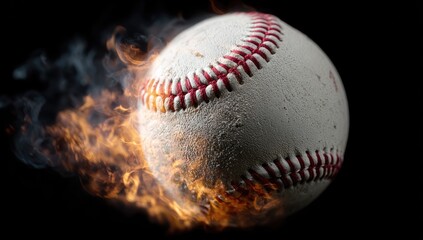 Baseball engulfed in flames and smoke