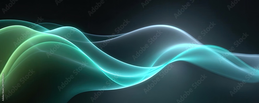 Poster glowing light blue and green lines background concept. abstract colorful waves with a smooth flow an