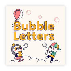 Fototapeta premium Adorable Bubble Letters Design Cute Animals & Whimsical Balloons for Kids