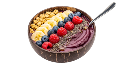 Acai bowl with fruit and granola isolated on transparent background