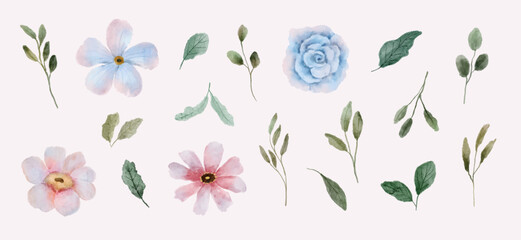 pink blue watercolor floral collection