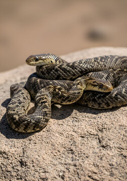 Pacific Gopher Snake basking on a rock in the sun.