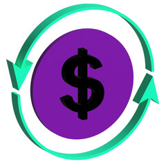 Dollar Symbol with Arrows, Financial Flow, Cash Floe and Growth Icons on Transparent Background