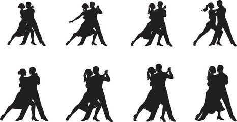 Silhouette couple dancing tango, ballroom performance, romantic dance, passion movement, , 