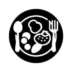 Plate with food icon, black minimal (Black Vector / Illustration Style)