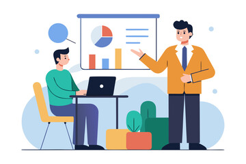 Business presentation with data charts and graphs vector illustration design