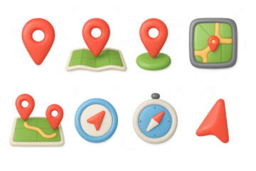 3d navigation icons set with maps and compass elements