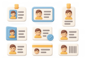 3d cartoon style name tags and id cards with icons and profiles