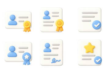 3d icons of profile cards with badges and verification marks