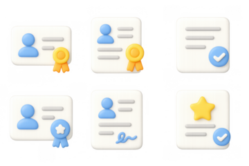 3d icons of profile cards with badges and verification marks