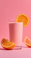 Pink smoothie in a glass, with orange slices
