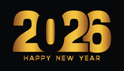 Golden Text Happy New Year 2026 Vector Illustration