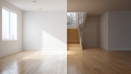 Split-view interior, bright and dim