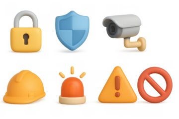 Colorful 3d security and safety icons set for web and app design