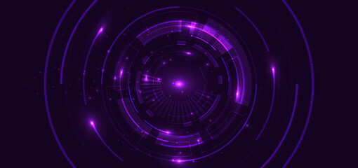Futuristic technology hi tech purple gear element on dark purple background with lighting effect sparkle.