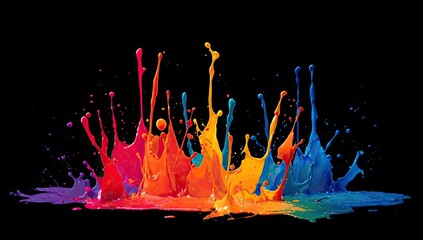 Colorful paint splashes on black background (1)