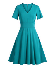 Elegant teal dress with short sleeves and v-neckline for women&rsquo;s fashion and special occasions