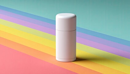 Blank white deodorant stick on colorful background