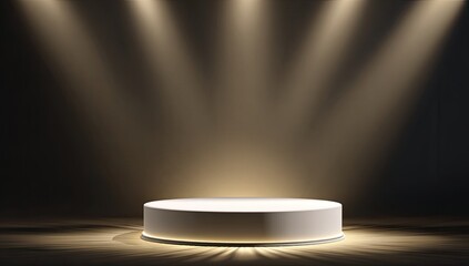 Empty white pedestal illuminated by spotlights
