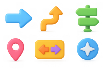 Playful 3d navigation icons set with arrows and location markers