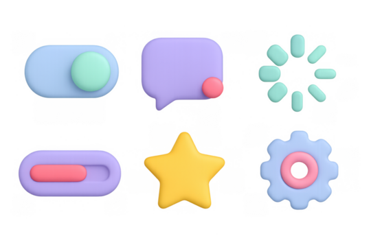 Colorful 3d ui elements with soft pastel palette for modern interfaces