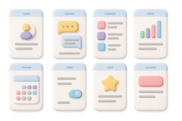 3d pastel mobile app interface elements with icons for ui design