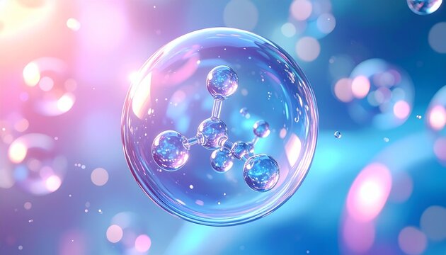 Abstract molecular structure inside a bubble on a colorful background. - Powered by Adobe