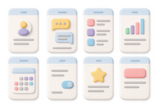 3d pastel mobile app interface elements with icons for ui design