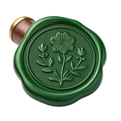 Elegant green wax seal stamp with floral design for vintage and classic correspondence themes