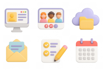 Cloud collaboration and communication icons in modern 3d style