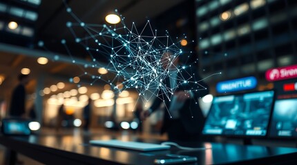 Modern data network visualization with digital connections and blurred background, perfect for tech firms and future concepts