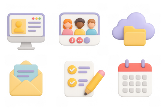Cloud collaboration and communication icons in modern 3d style