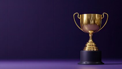 Gold trophy on dark purple background