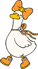 Autumn Silly Goose Character With Bow and Boots Cartoon Hand Drawn